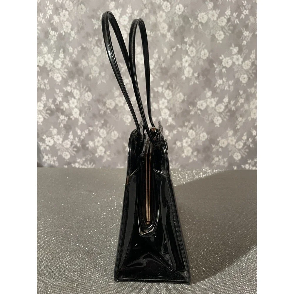 Vintage 60s Black Patent Purse 1960s Retro Mod Chic Pinup Little Black Handbag